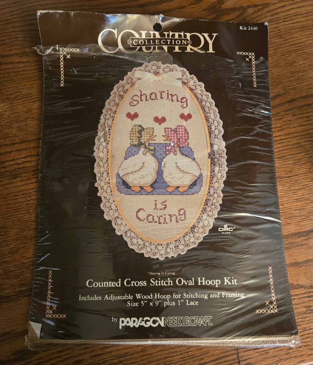 Paragon Country Collection  Cross Stitch Oval Kit Geese Sharing is Caring #2440